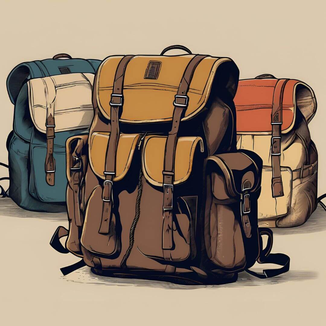 illustration des anciens sacs à dos de norveya sous forme de bande dessiné