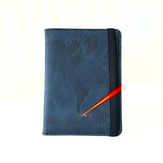 porte passeport bleu personnalisé anti RFID vue de face coloris bleu