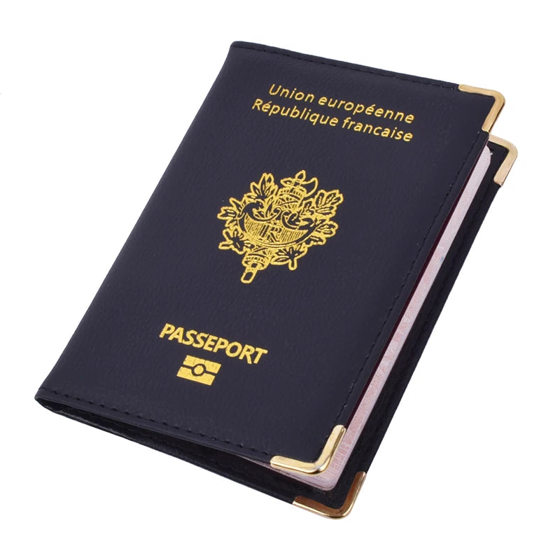 protège-passeport français couleur noir et vue sur le côté
