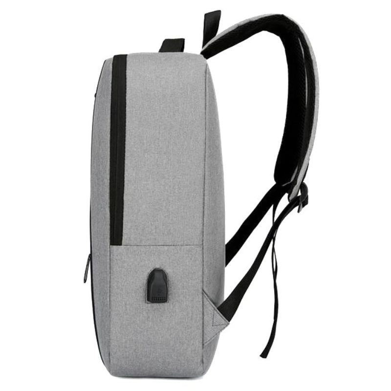 sac à dos connecté gris vue de profil avec port usb
