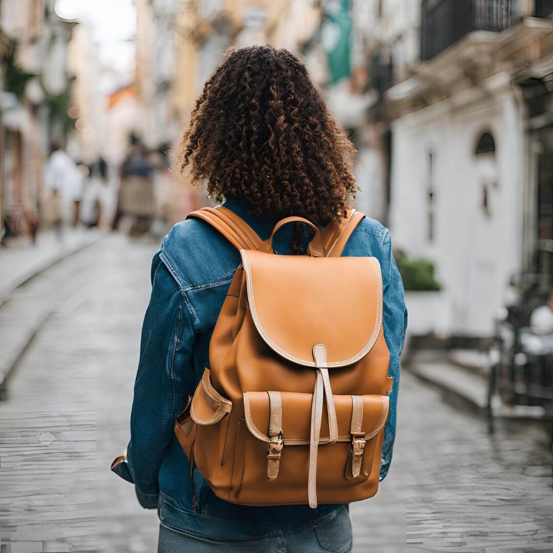 Mannequin portant un sac à dos femme dans les rues de paris