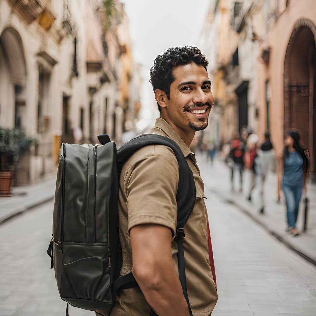 mannequin portant un sac à dos pour homme en voyage