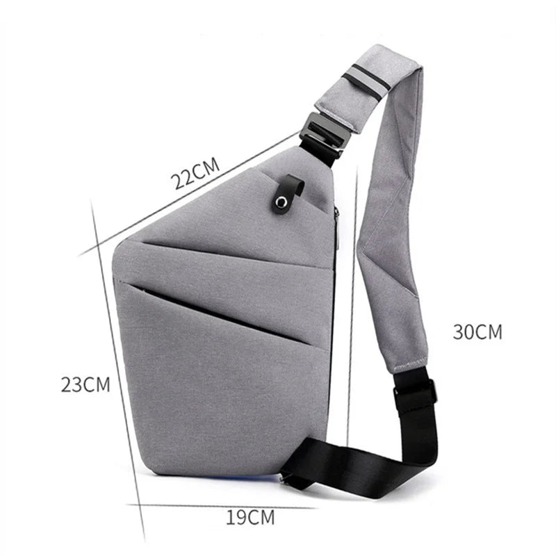 sac bandoulière antivol gris pour épaule droite avec dimensions 22 x 23 x 19 x 30 cm