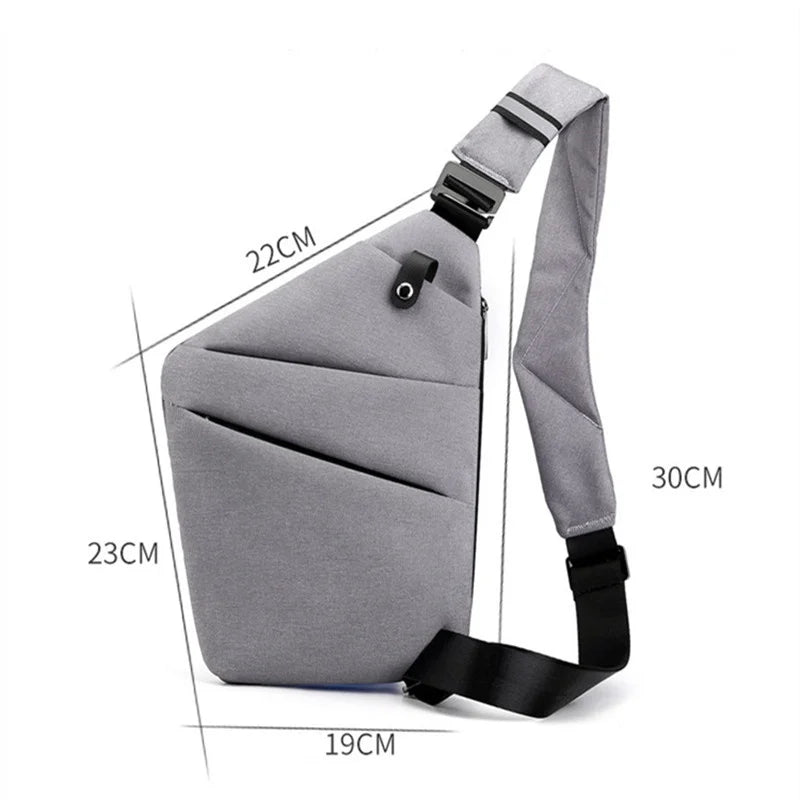 sac bandoulière antivol gris pour épaule droite avec dimensions 22 x 23 x 19 x 30 cm 