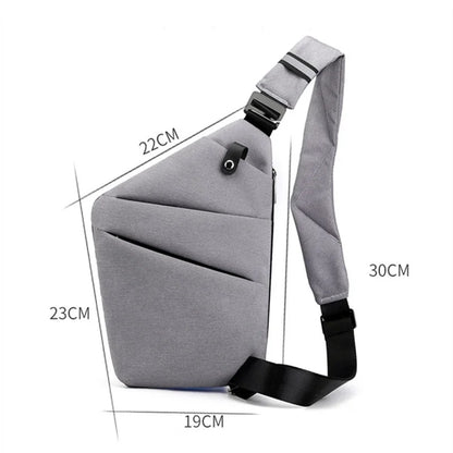 sac bandoulière antivol gris pour épaule droite avec dimensions 22 x 23 x 19 x 30 cm 