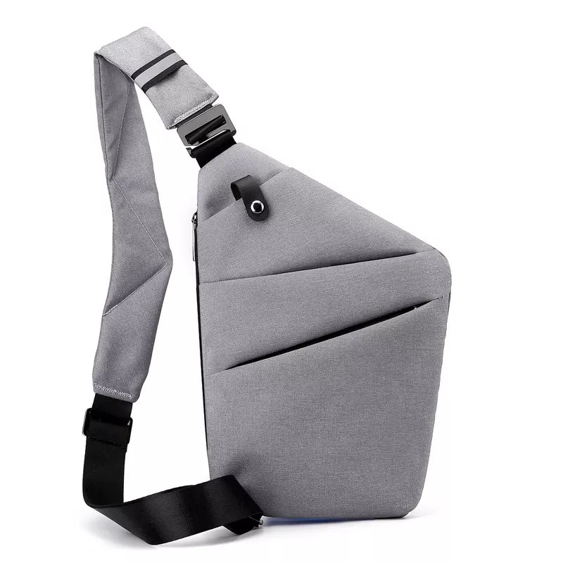 sac bandoulière antivol gris pour épaule gauche