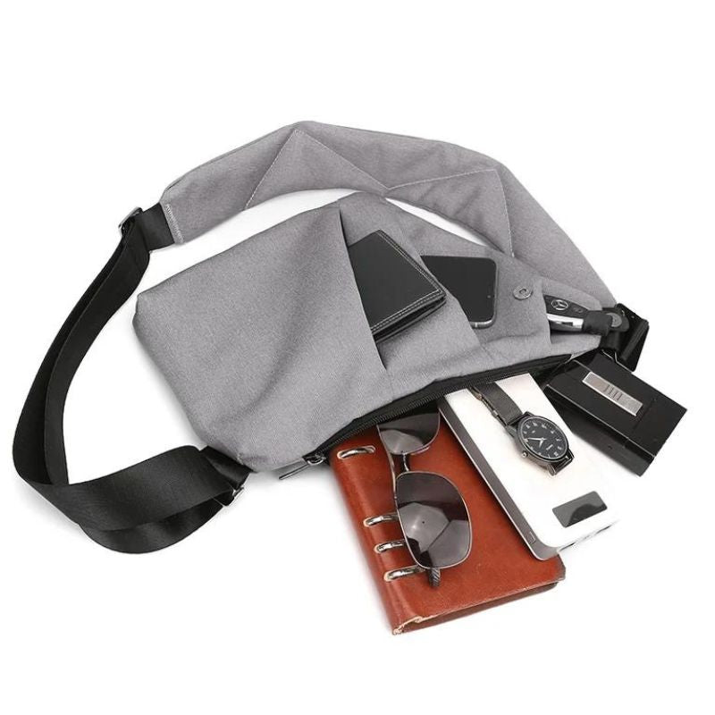 sac bandoulière antivol gris vue de l'intérieur
