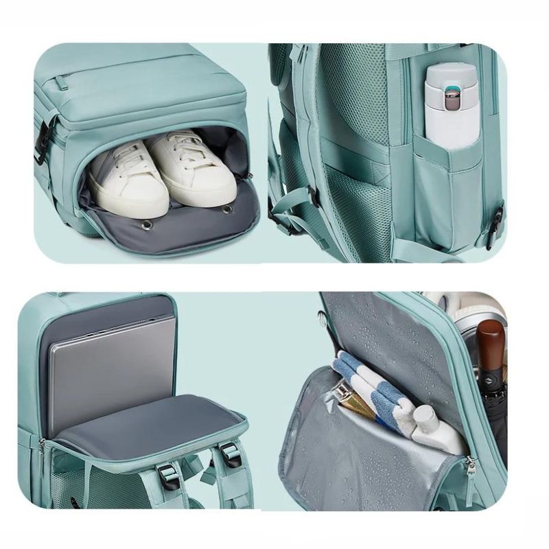 sac à dos avec compartiment pour chaussures bleu ciel vue des caractéristiques