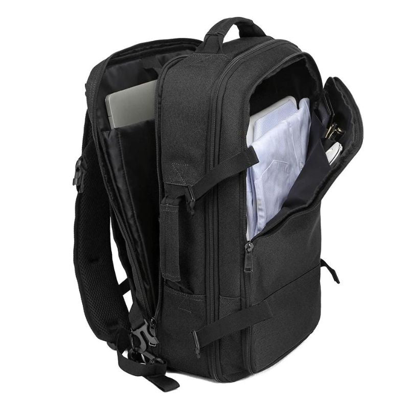 sac à dos extensible noir avec compartiments intérieurs