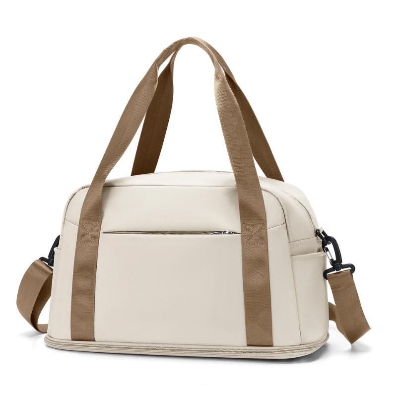 sac de voyage cabine pour femme beige avec bretelles marrons vue de face