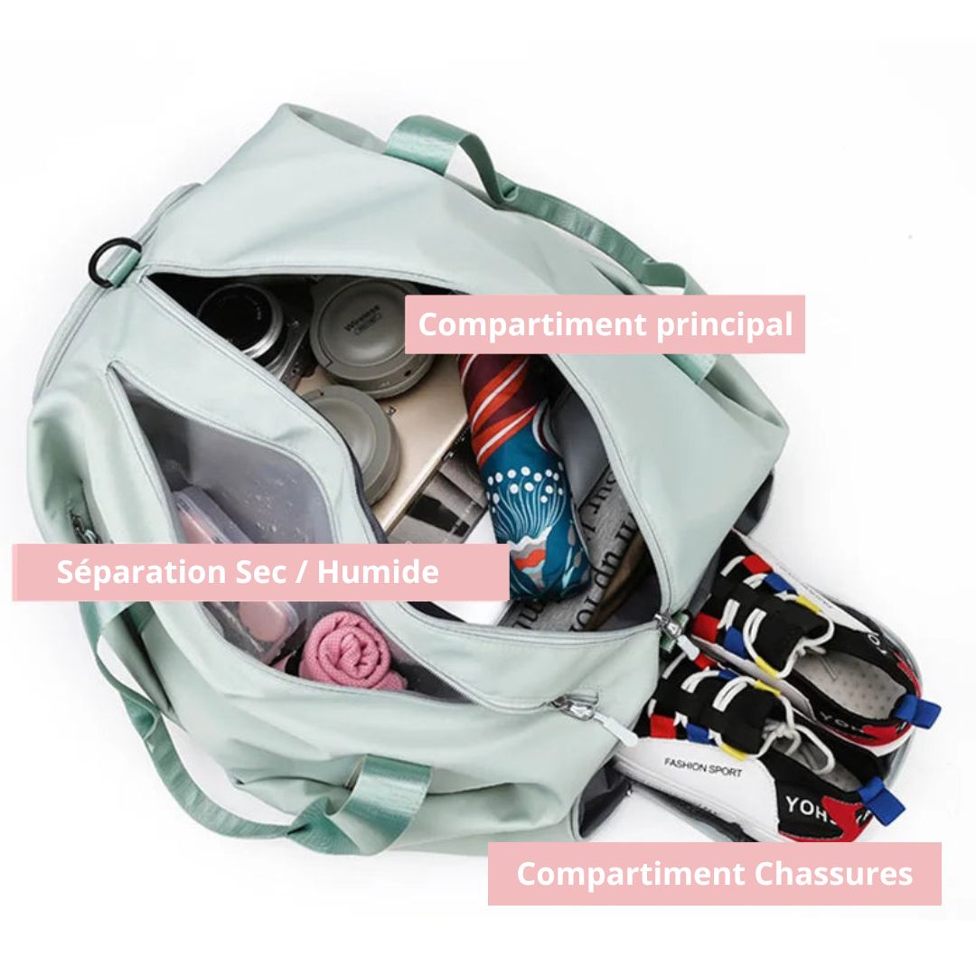 sac de voyage pour femme avec compartiment chaussures vue de l'intérieur