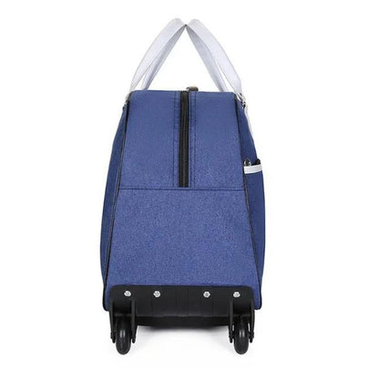 sac de voyage étanche à roulettes bleu valise vue de profil