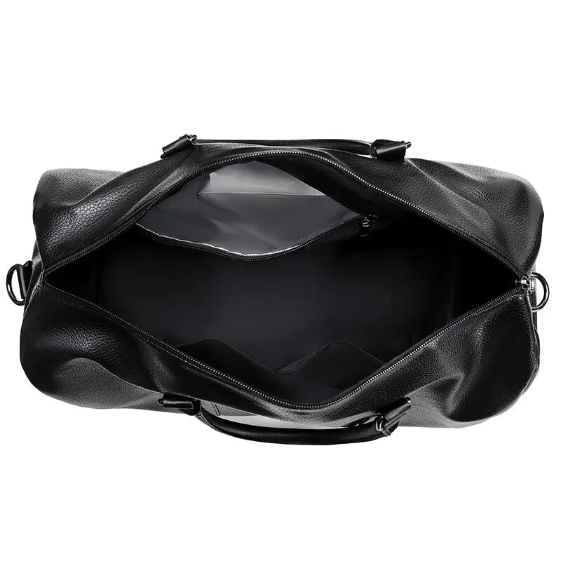 sac de voyage vintage pour femme noir vue de l'intérieur avec un compartiment principal spacieux