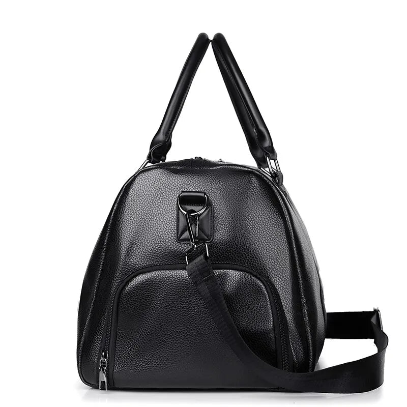 sac de voyage vintage pour femme noir vue de profil avec compartiment à chaussures