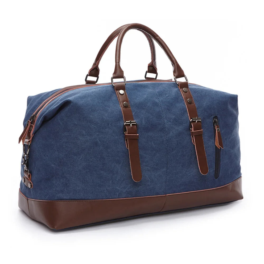 sac de voyage vintage bleu foncé pour homme vue de profil