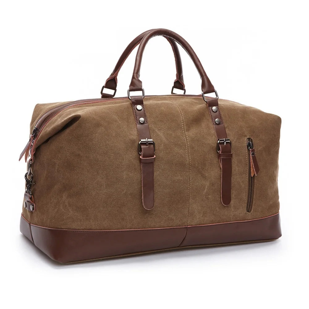 sac de voyage vintage café pour homme vue de profil