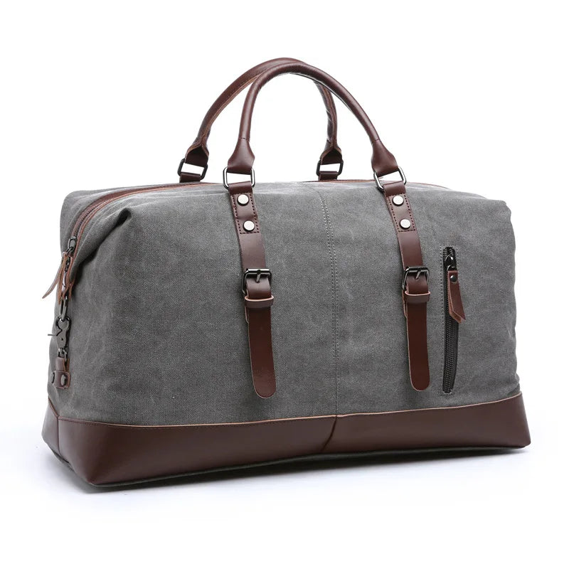 sac de voyage vintage gris pour homme vue de profil