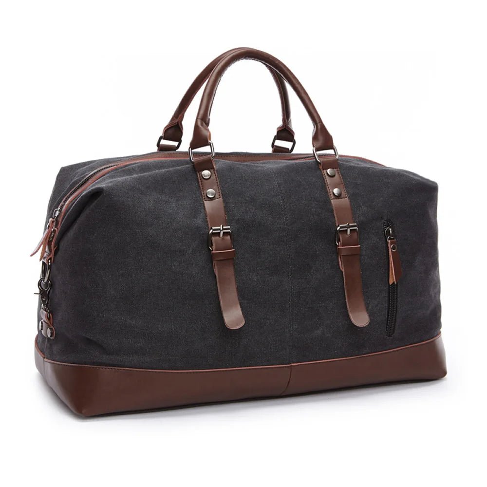 sac de voyage vintage noir pour homme vue de profil