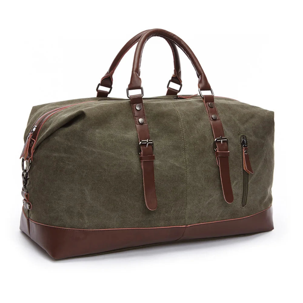 sac de voyage vintage vert militaire pour homme vue de profil