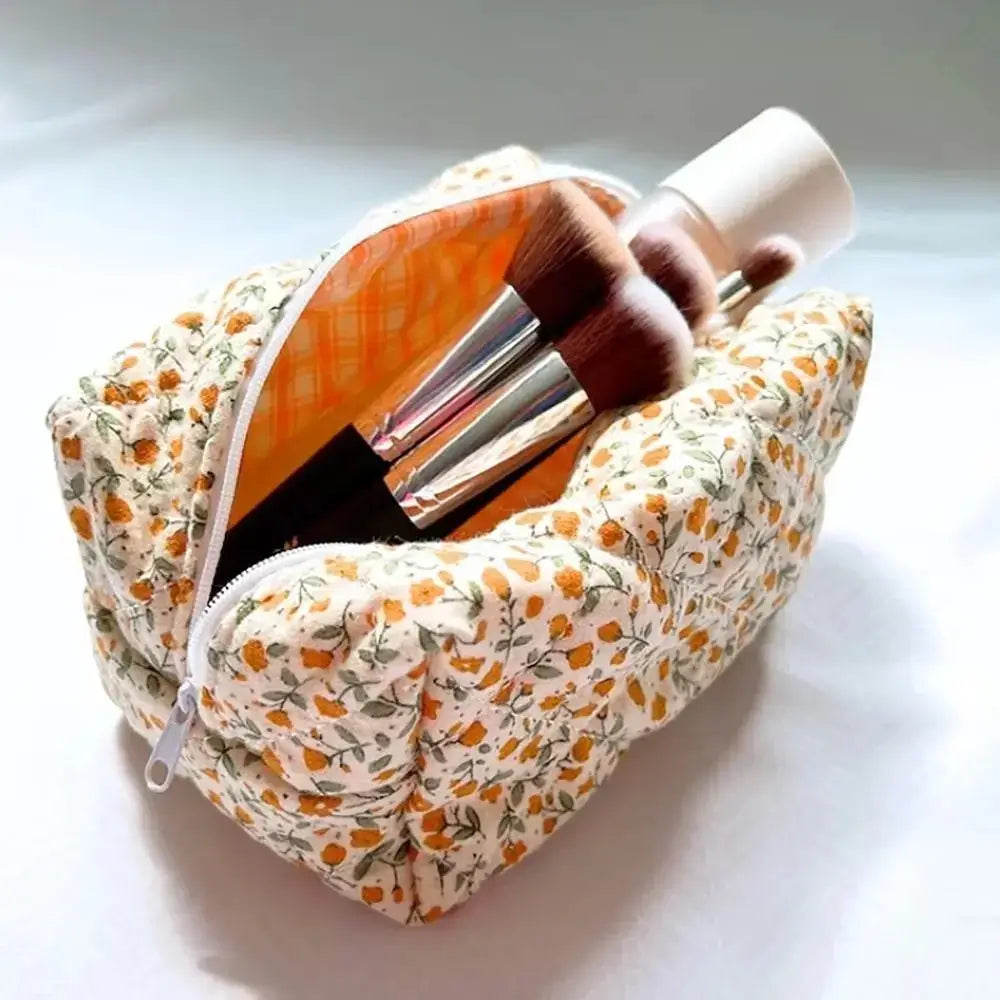 trousse de toilette tissu avec motif coloris orange