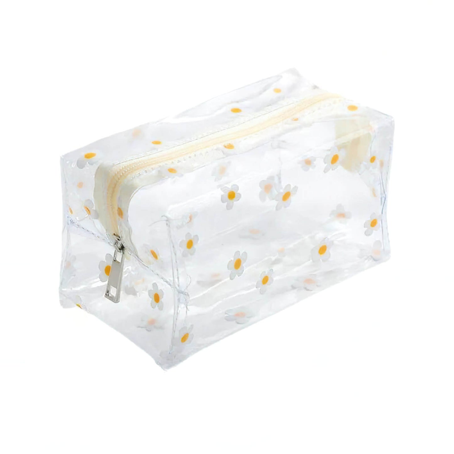 trousse de maquillage transparente style fleurs blanches