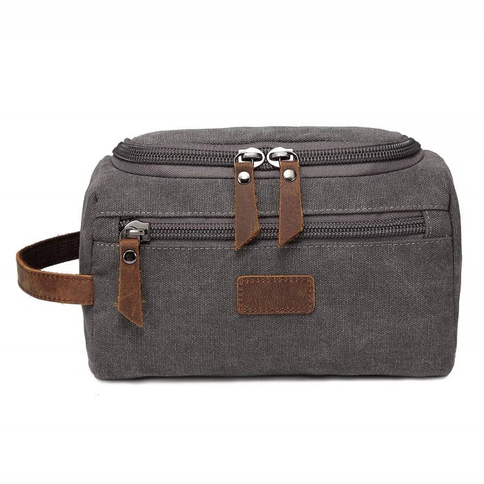 trousse de toilette en tissu rétro coloris gris vue de face