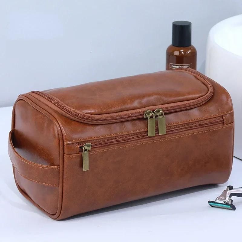trousse de toilette vintage homme marron vue de profil