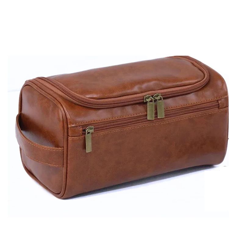 trousse de toilette vintage homme marron vue de profil