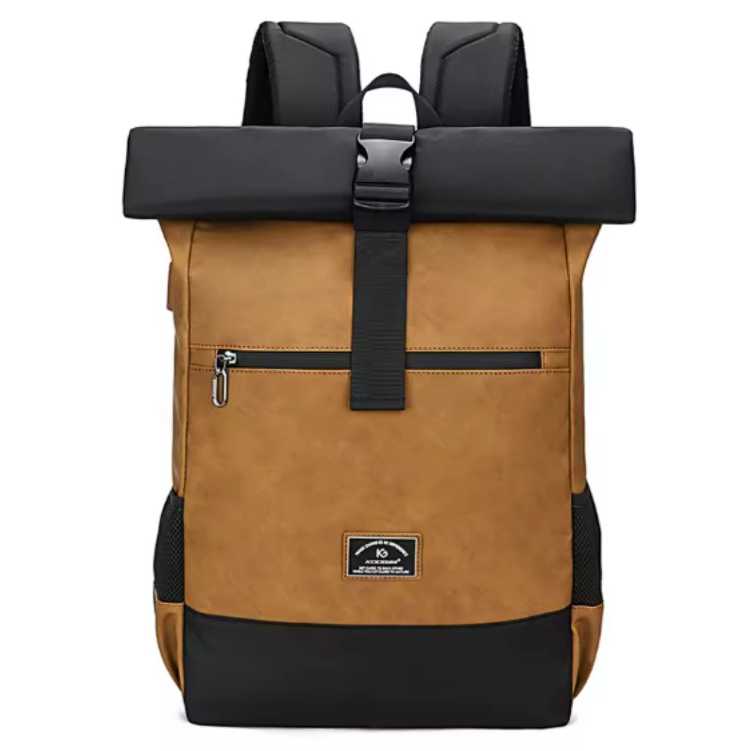 sac a dos roll top femme marron