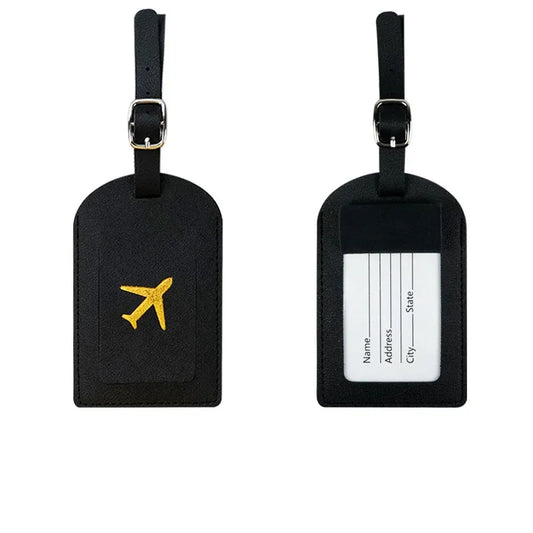 etiquette pour bagages avion vue de l'avant et de l'arrière avec l'étiquette coloris noire