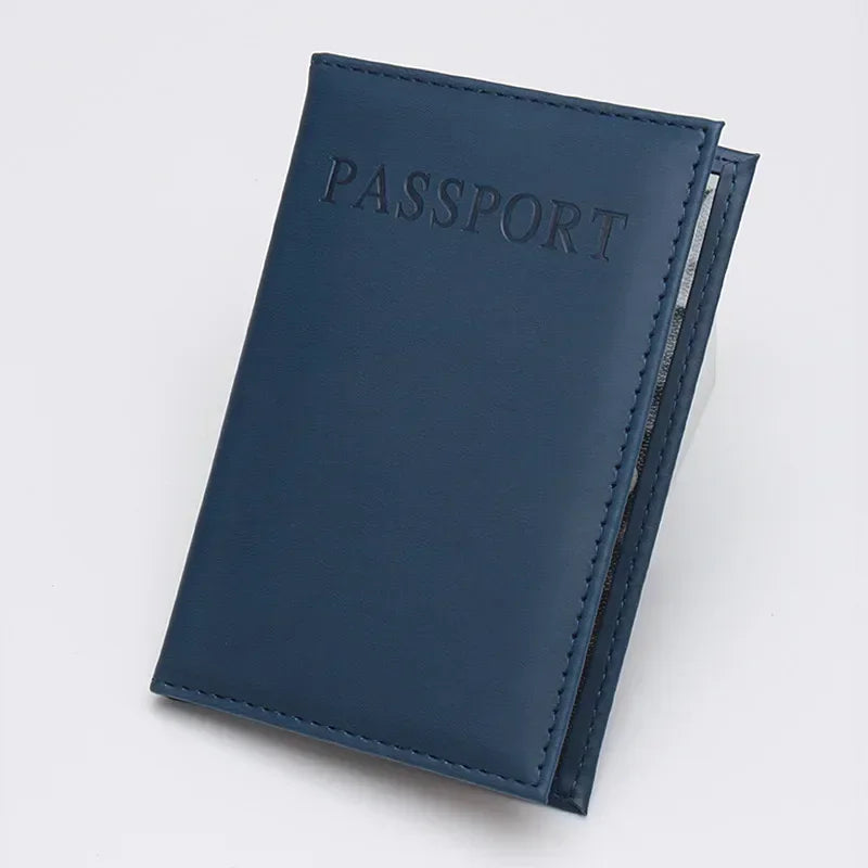 porte passeport en cuir PU bleu foncé vue de face