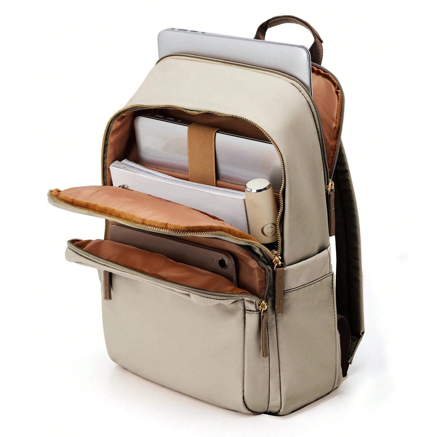 sac à dos ordinateur pour femme léger coloris khaki vue de l'intérieur