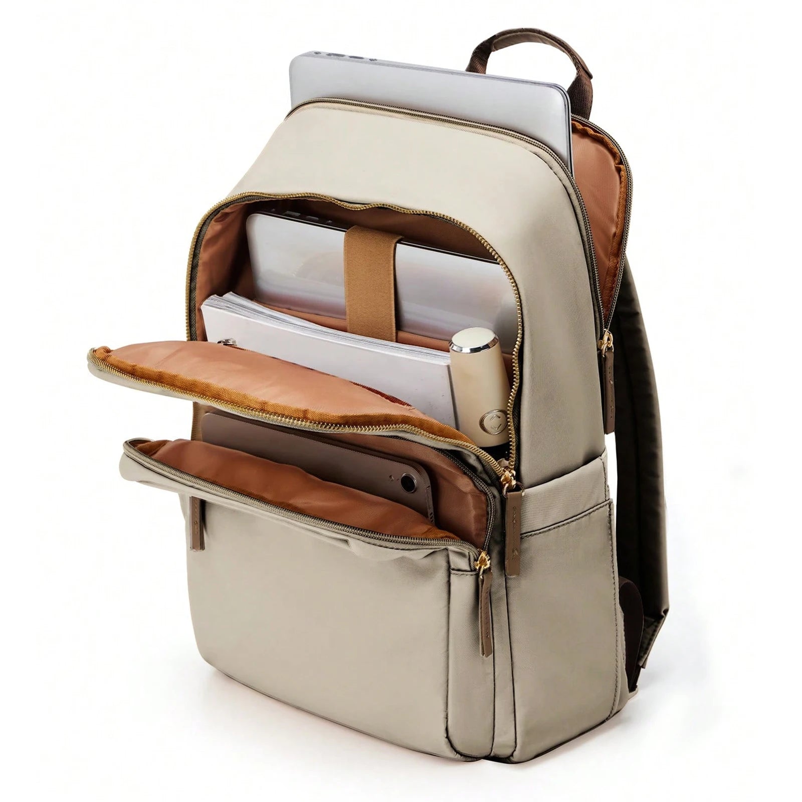 sac à dos ordinateur pour femme léger coloris khaki vue de l'intérieur
