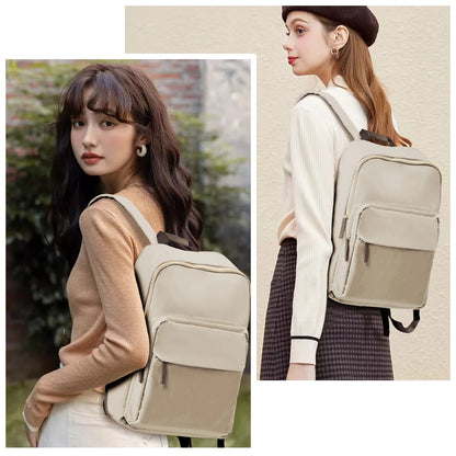sac à dos ordinateur pour femme léger coloris khaki porté par un mannequin