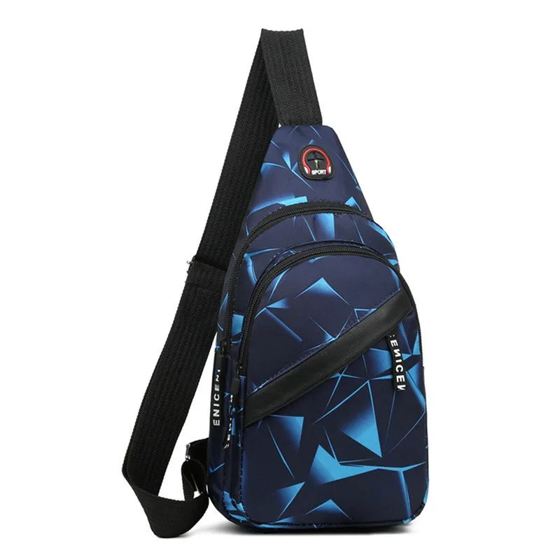 sac de poitrine futuriste pour homme coloris bleu vue de face