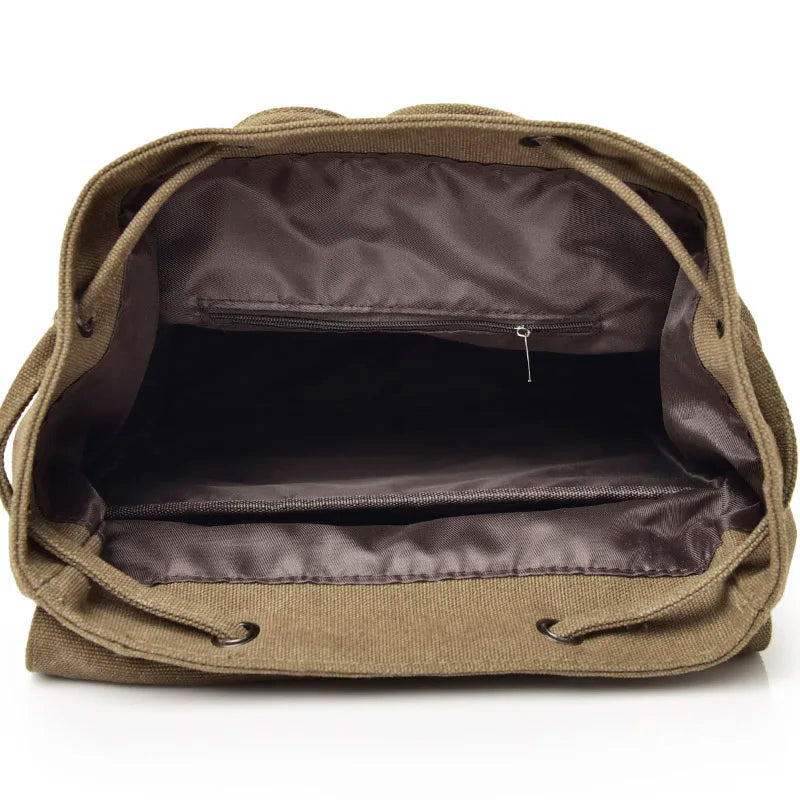 sac en toile vintage couleur khaki vue de l'intérieur