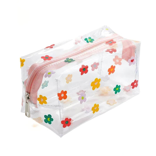 trousse de maquillage transparente style fleurs colorées