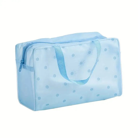 trousse de toilette plastique transparente de voyage bleu vue de face