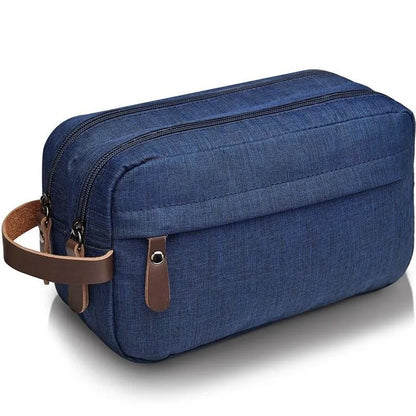 trousse de toilette imperméable pour homme bleue vue de profil