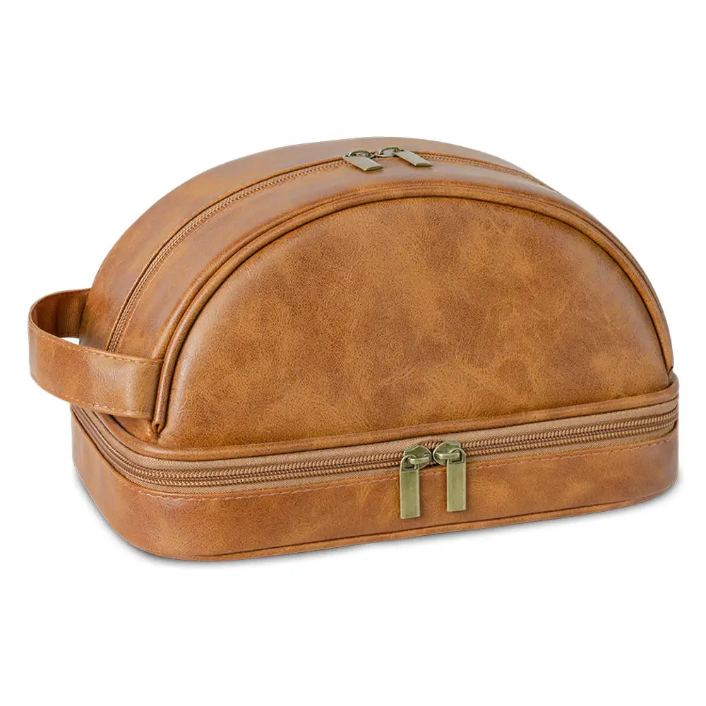 trousse de toilette vintage originale vue de face coloris marron clair