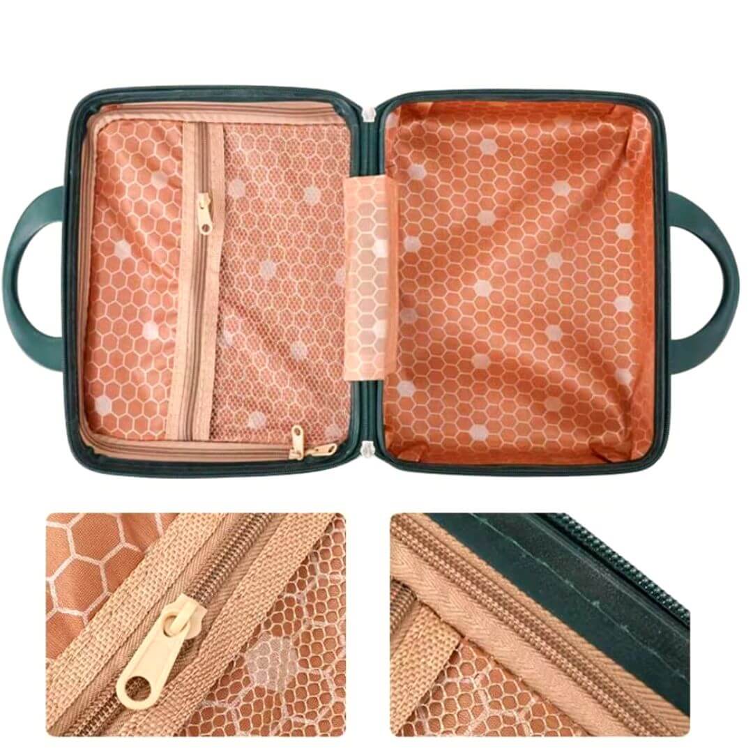 vanity case valise vu d'intérieur sur les compartiments vides